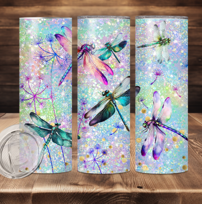 Pastel Glitter Dragonfly Sublimation Tumbler