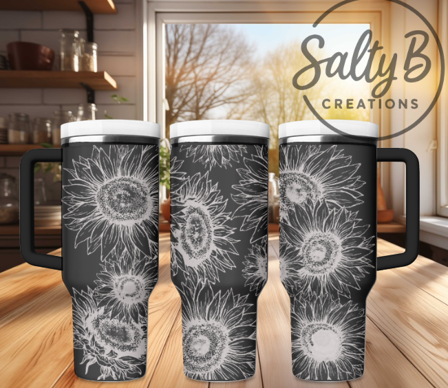 Sketched Sunflower Laser Engraved Tumbler