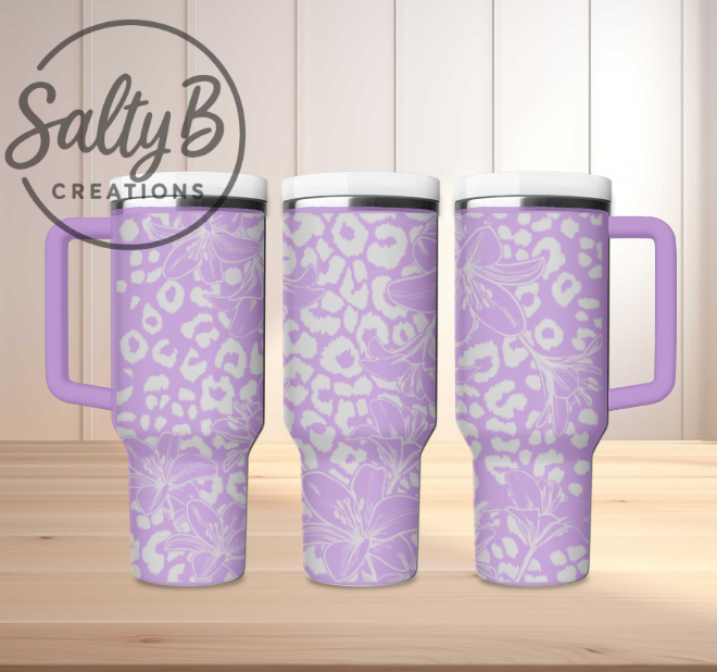 Lilies and Leopard Laser Engraved Tumbler