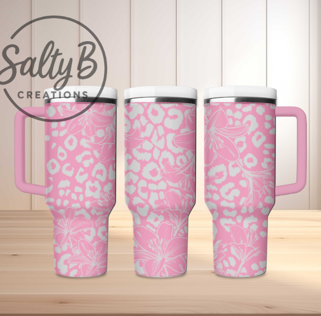 Lilies and Leopard Laser Engraved Tumbler