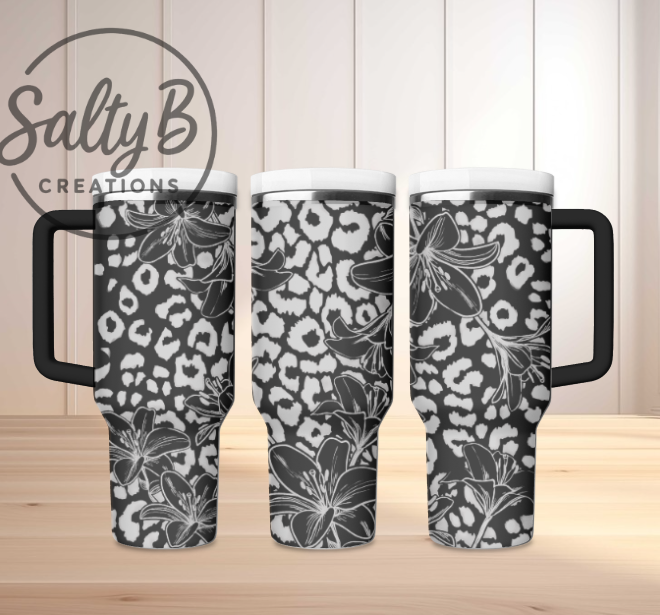 Lilies and Leopard Laser Engraved Tumbler