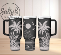 Tropical Island Flamingos Laser Engraved Tumbler