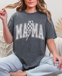 Mama Distressed Checkered Lightening Bolt T-shirt