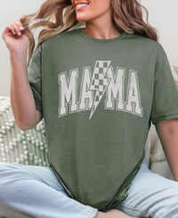 Mama Distressed Checkered Lightening Bolt T-shirt