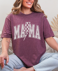 Mama Distressed Checkered Lightening Bolt T-shirt