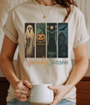Spooky Season Halloween T-Shirt – Vintage Ghost, Pumpkin, Cat & Haunted House Tee