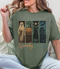 Spooky Season Halloween T-Shirt – Vintage Ghost, Pumpkin, Cat & Haunted House Tee