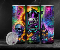 Hocus Pocus Halloween Tumbler – 20oz Stainless Steel, Neon Gothic Witch Skull & Spooky Castle