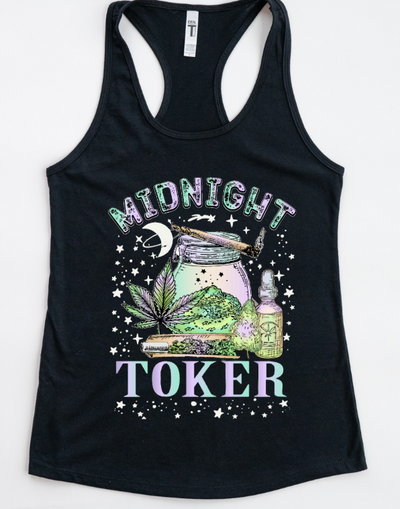 Midnight Toker Tank Top – Boho Stoner Graphic Weed Shirt, Cannabis Racerback