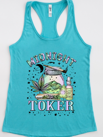Midnight Toker Tank Top – Boho Stoner Graphic Weed Shirt, Cannabis Racerback