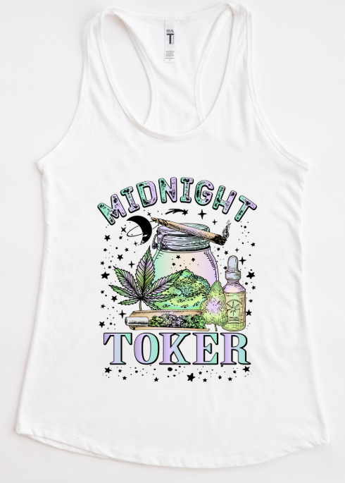 Midnight Toker Tank Top – Boho Stoner Graphic Weed Shirt, Cannabis Racerback