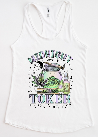 Midnight Toker Tank Top – Boho Stoner Graphic Weed Shirt, Cannabis Racerback