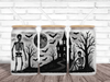 Gothic Skeleton & Haunted House Glass Can Tumbler | Frosted 16oz Halloween Cup
