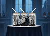 Gothic Skeleton & Haunted House Glass Can Tumbler | Frosted 16oz Halloween Cup