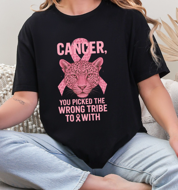 Wrong Tribe Pink Ribbon Leopard Sweatshirt | Breast Cancer Awareness T-shirt