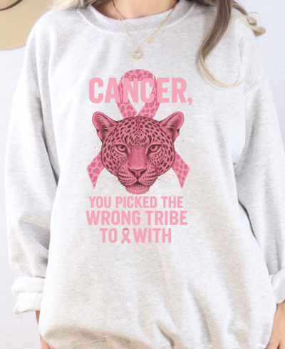 Wrong Tribe Pink Ribbon Leopard Sweatshirt | Breast Cancer Awareness Sweatshirt