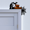 Happy Halloween Door Topper – Witch, Bat & Spider Web Wooden Décor | Spooky Halloween Door Frame Decoration