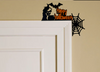 Happy Halloween Door Topper – Witch, Bat & Spider Web Wooden Décor | Spooky Halloween Door Frame Decoration