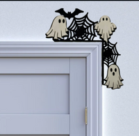 Ghost Door Topper with Spider Webs & Bat – Halloween Wooden Door Frame Décor | Spooky Gothic Decoration