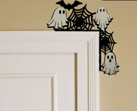 Ghost Door Topper with Spider Webs & Bat – Halloween Wooden Door Frame Décor | Spooky Gothic Decoration