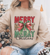 Merry Merry Merry Christmas Sweatshirt | Leopard Print Bow Holiday Sweatshirt