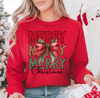 Merry Merry Merry Christmas Sweatshirt | Leopard Print Bow Holiday Sweatshirt