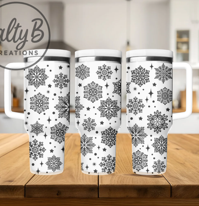 Snowflake Engraved Stainless Steel Travel Mug – Winter Design