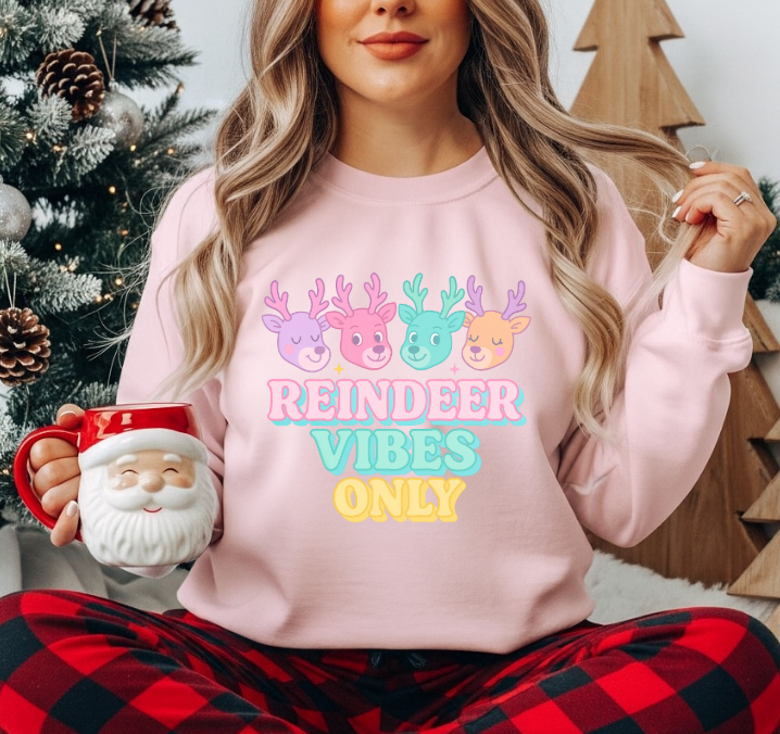 Reindeer Vibes Only – Pastel Christmas Sweatshirt