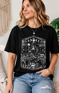 Mystical Moon Witch Graphic Tee | Gothic Celestial Raven Shirt | Vintage Halloween Witchy Aesthetic Unisex T-Shirt