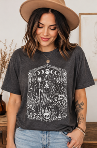 Mystical Moon Witch Graphic Tee | Gothic Celestial Raven Shirt | Vintage Halloween Witchy Aesthetic Unisex T-Shirt