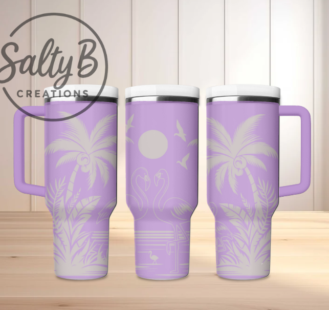 Tropical Island Flamingos Laser Engraved Tumbler