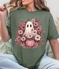 Pink Floral Ghost & Pumpkin Graphic | Unisex Softstyle Tee