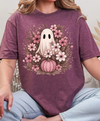 Pink Floral Ghost & Pumpkin Graphic | Unisex Softstyle Tee