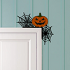 Pumpkin Door Topper with Spider Webs – Halloween Wooden Door Frame Décor | Jack-O’-Lantern Gothic Decoration
