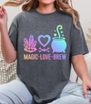 Magic Love Brew T-Shirt | Witchy Crystal Cauldron Graphic Tee