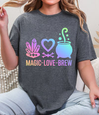 Magic Love Brew T-Shirt | Witchy Crystal Cauldron Graphic Tee