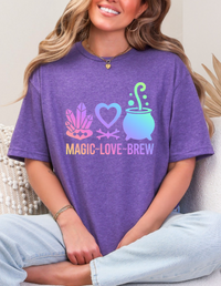 Magic Love Brew T-Shirt | Witchy Crystal Cauldron Graphic Tee