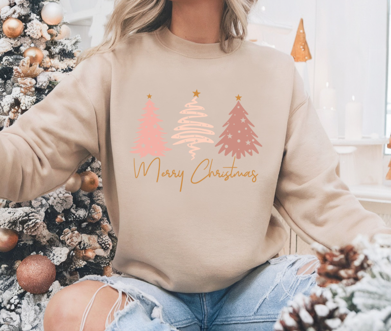 Merry Christmas Pastel Trees Sweatshirt – Cozy Holiday Vibes