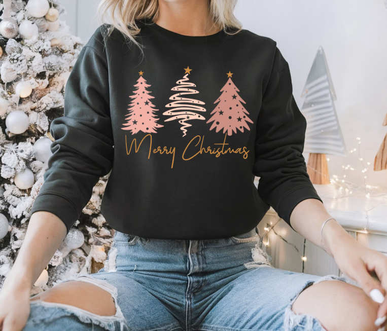 Merry Christmas Pastel Trees Sweatshirt – Cozy Holiday Vibes