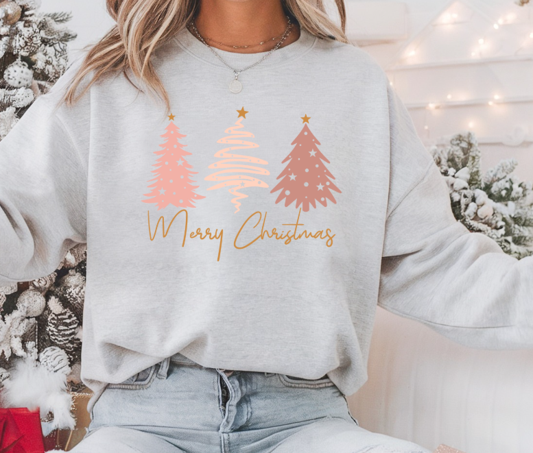 Merry Christmas Pastel Trees Sweatshirt – Cozy Holiday Vibes