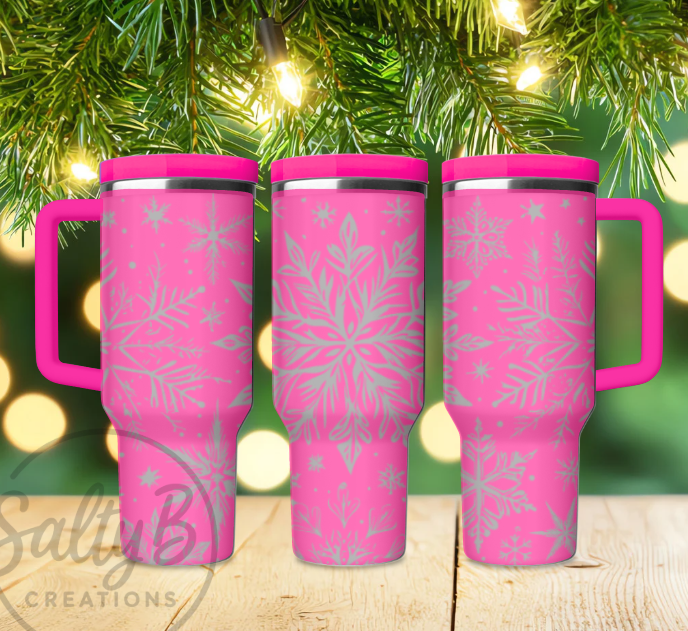 Rustic Snowflake Stainless Steel Engraved Travel Mug – Winter Edition
