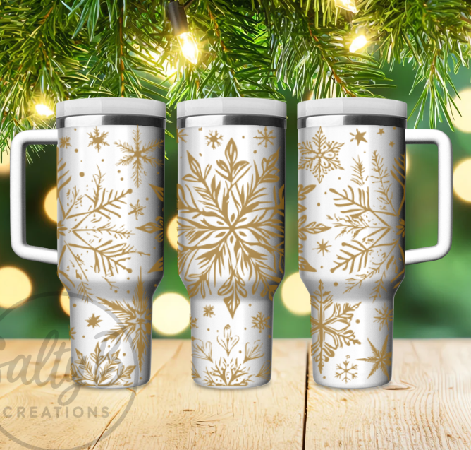 Rustic Snowflake Stainless Steel Engraved Travel Mug – Winter Edition