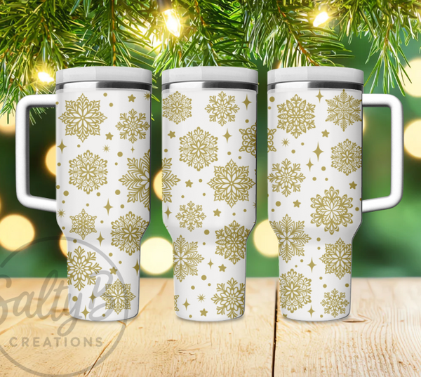 Snowflake Engraved Stainless Steel Travel Mug – Winter Design