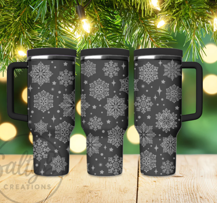 Snowflake Engraved Stainless Steel Travel Mug – Winter Design