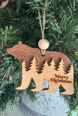 Wooden Bear Forest Christmas Ornament – Rustic Holiday Decor