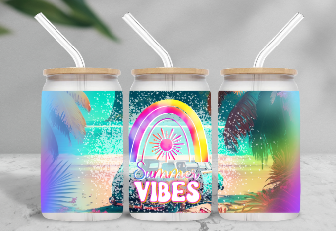 Summer Vibes 16 oz Frosted Glass