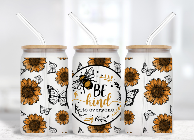 Bee Kind 16 oz Frosted Glass