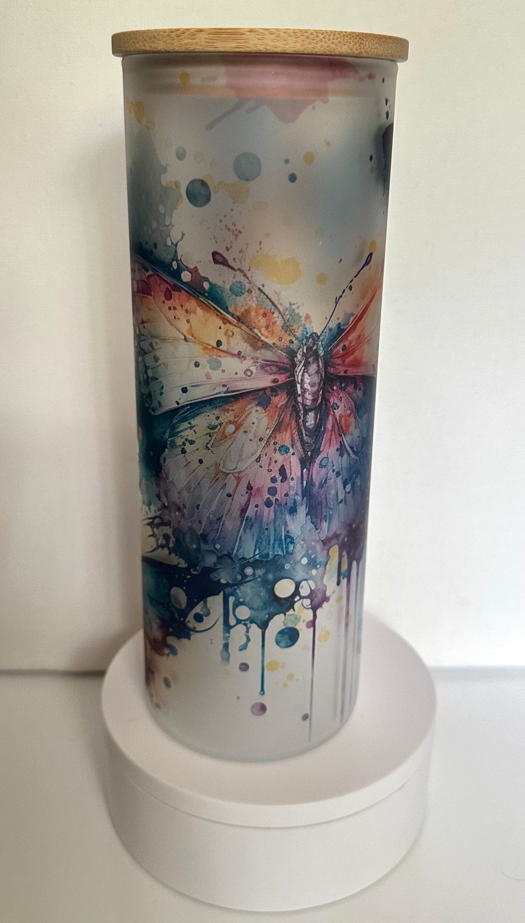 Watercolor butterfly on glass