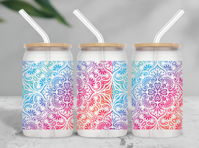 Mandala 16 oz Frosted Glass