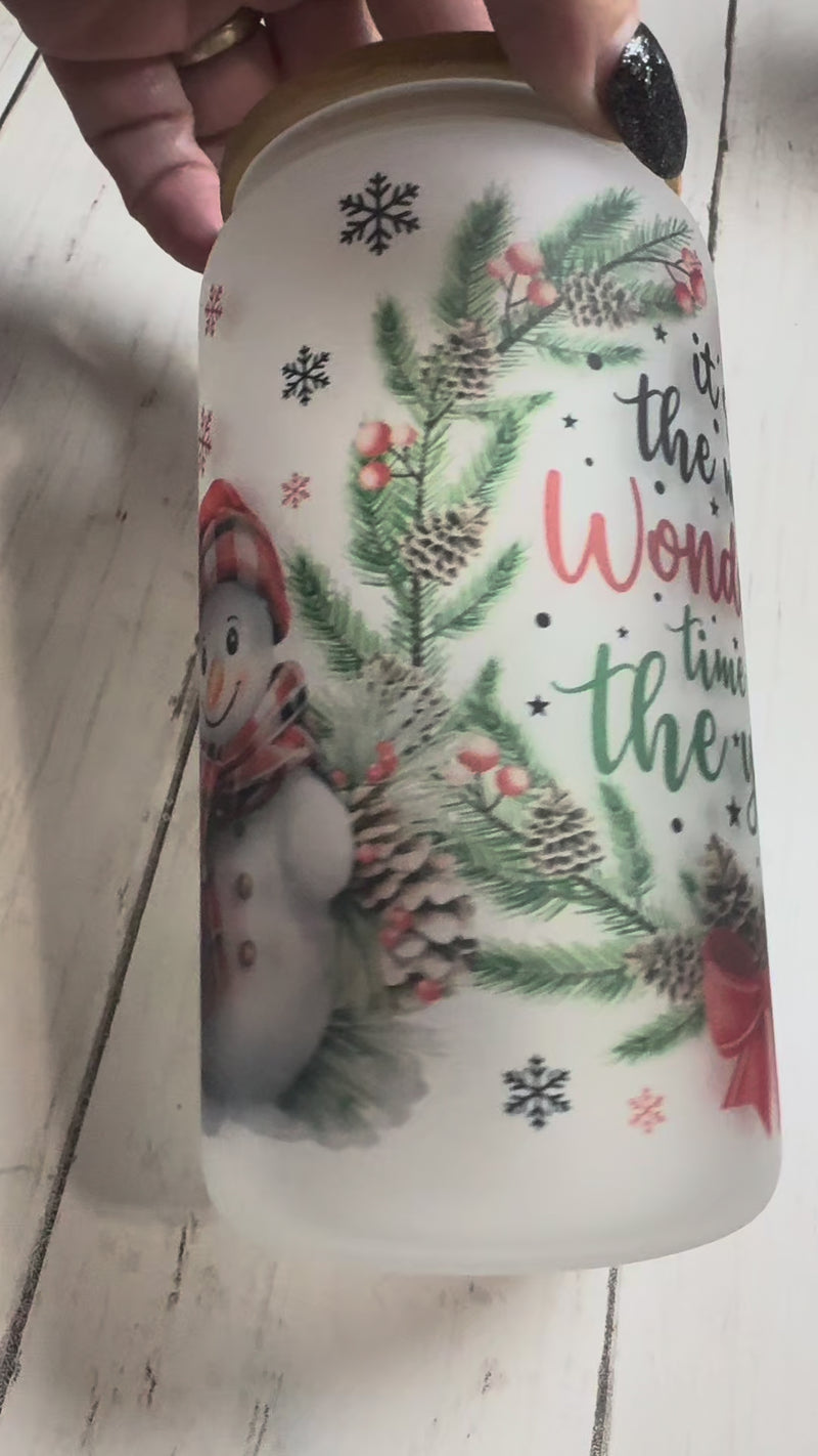 🎄 It’s the Most Wonderful Time of the Year – Frosted Holiday 16 oz Glass